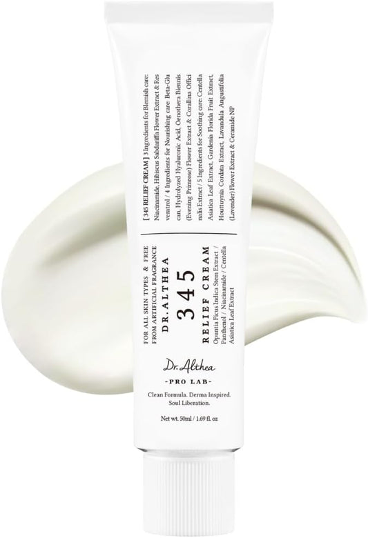 345 Relief Cream | Daily Face Moisturizer | Blemish Relief Care | Soothing Recovery & Moisture with Niacinamide, Panthenol | Korean Vegan Skin Care for All Skin Types | 1.7 Fl Oz