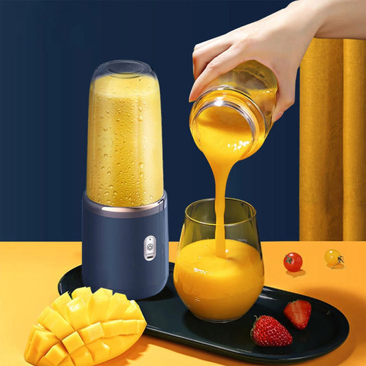 Household Blenders for Fruit and Shakes, Portable Small Electric Mini Blenders, Fruit Juicer USB Rechargeable with 6 Blades, Handheld Blenders for Travel, 7.87" × 3.54", Blue