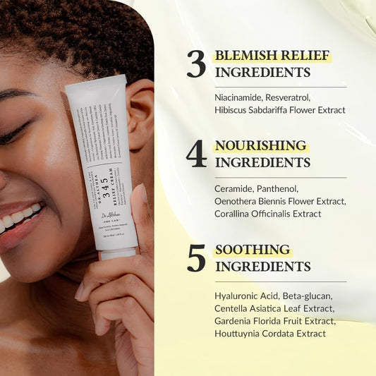 345 Relief Cream | Daily Face Moisturizer | Blemish Relief Care | Soothing Recovery & Moisture with Niacinamide, Panthenol | Korean Vegan Skin Care for All Skin Types | 1.7 Fl Oz